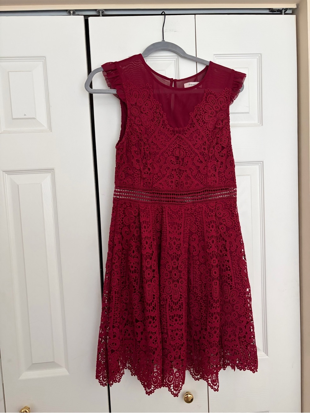 Francesca's Collections Burgundy Lace Fit & Flare Dress